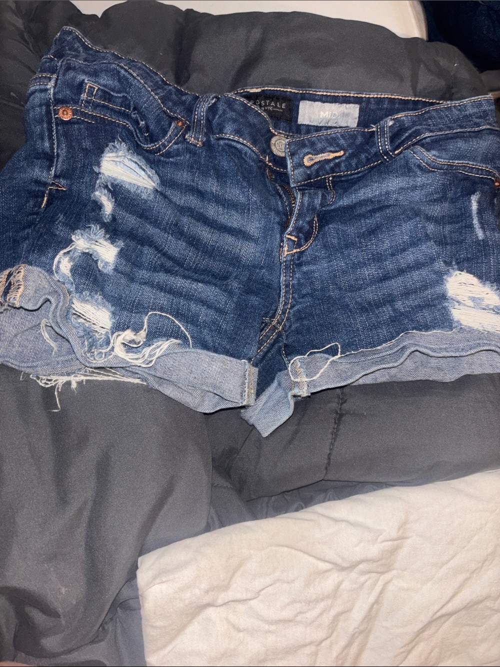 Aeropostale Distressed Dark Blue Rolled Hem Denim Shorts